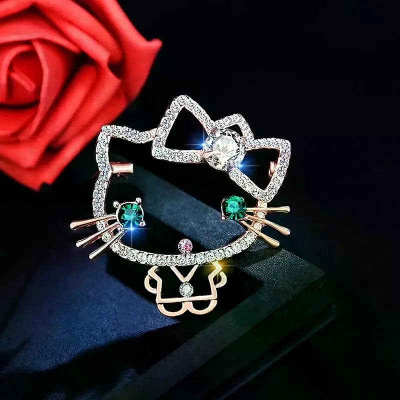 Accessori per Abbigliamento Femminile, Regali, Graziose Spille a Forma di Gatto con Testa Grande Traforata, Stile Sanrio Cartoon