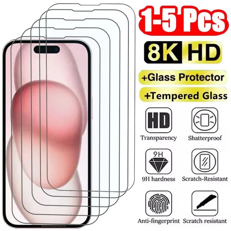 Pellicola Protettiva in Vetro Temperato 1-5 Pezzi per iPhone X XS XR 11 12 13 14 15 16 17 Pro Max Mini Alr Plus SE Generazioni Varie