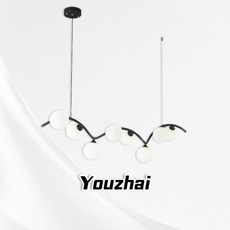 Lampada a sospensione moderna e minimalista in rame puro con onde lunghe, fagioli magici creativi, ristorante, bar