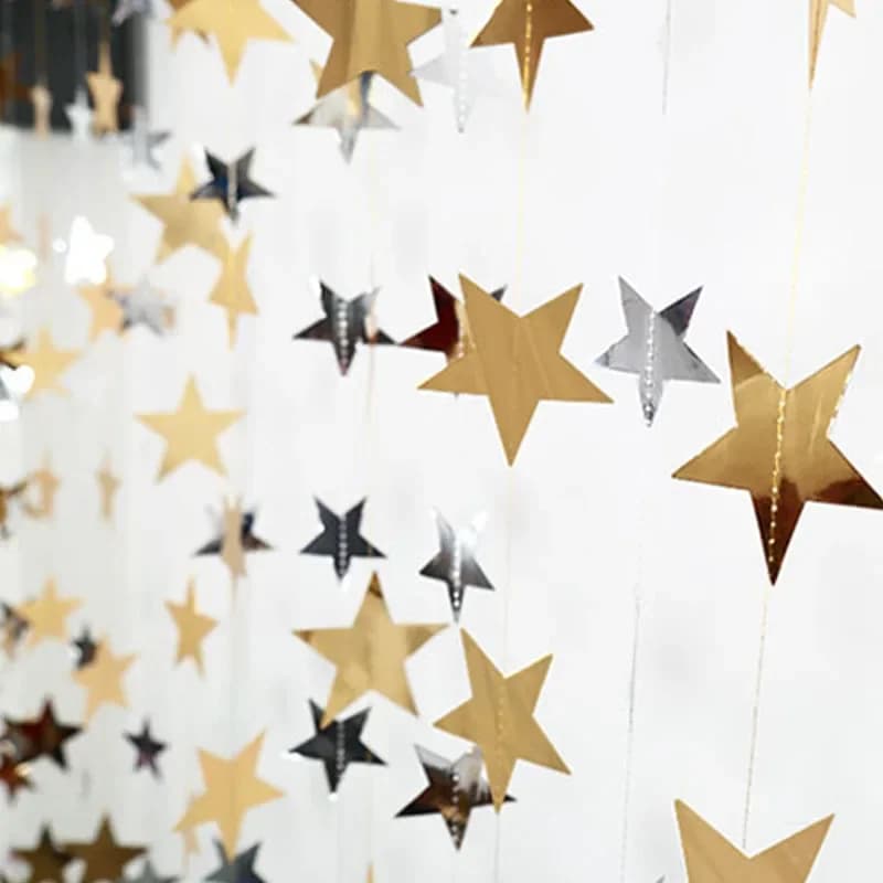 Striscioni in oro argento 4M fai da te glitter ghirlanda di carta stella appesa 10CM ornamenti a corda tenda per forniture per feste di nozze