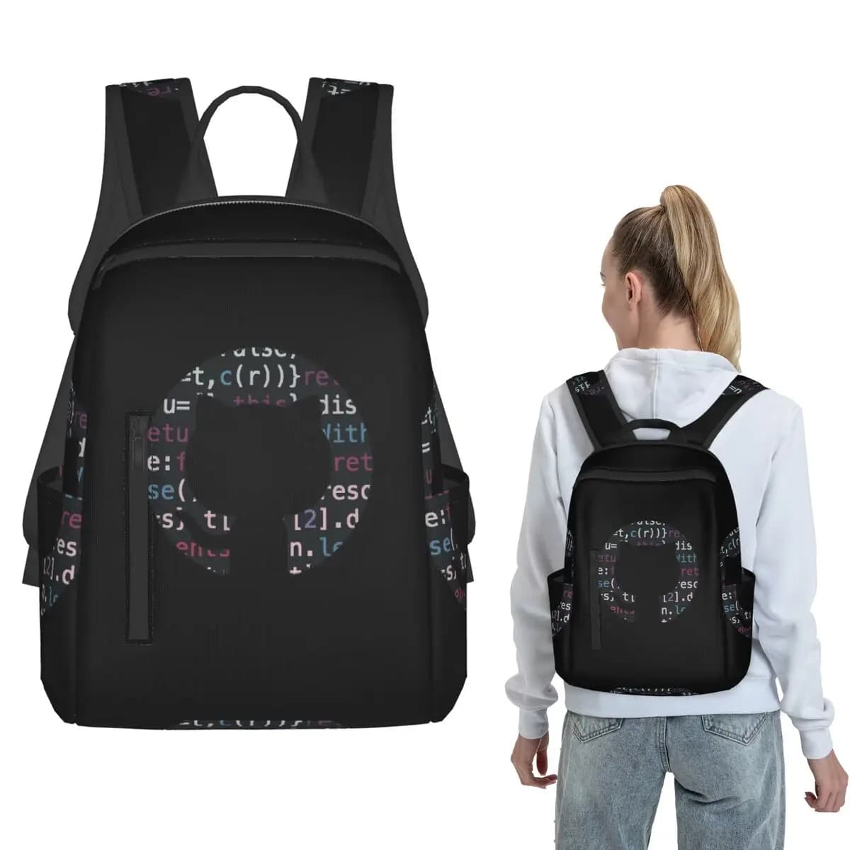 Github Code Logo Backpack Daypack Kids BookBag School Bag Shoulder Bags for Men Women