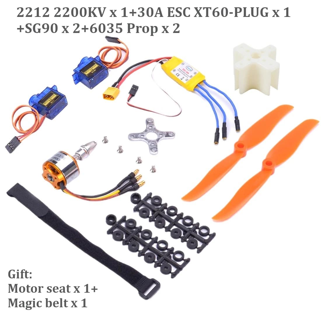 2212 A2212 1400KV 2200KV Motore Brushless 30A ESC SG90 9G Micro Servo Elica da 6 pollici/8 pollici per aereo elicottero ad ala fissa RC