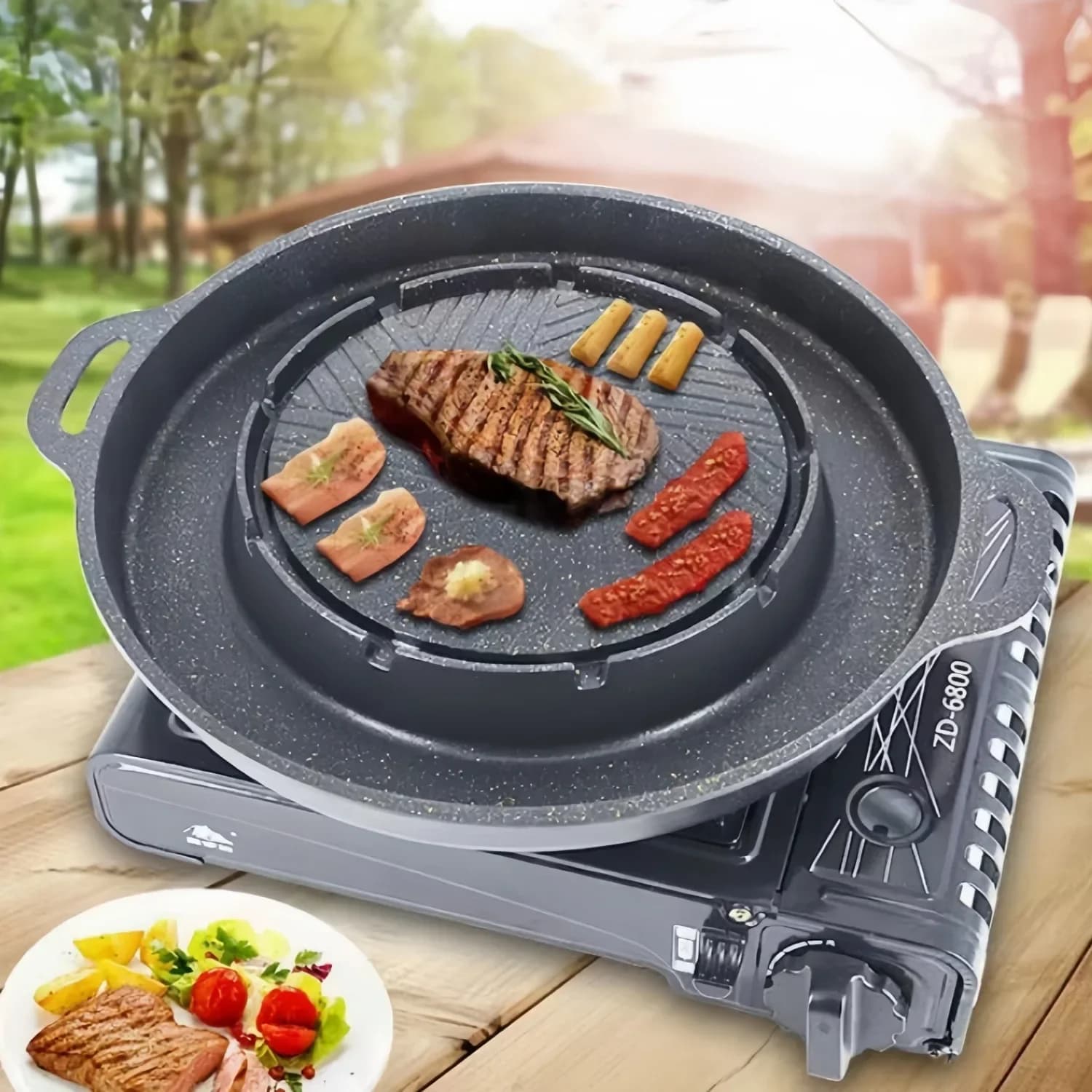 Cooker Portable Card Stove Barbecue and Boiling Integrated Pot Camping Frying Pan Korean Style Non-stick Circular Baking Tray