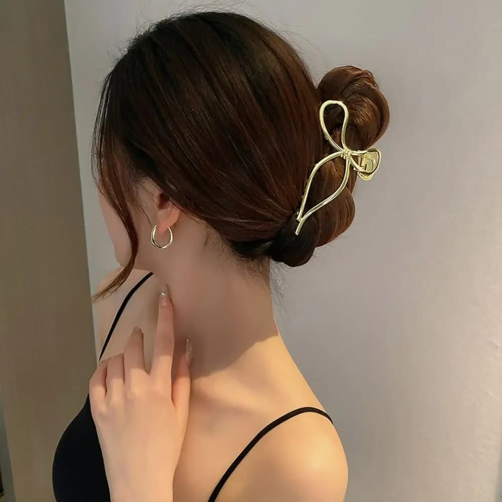 Back of Head Fashion Silver Gold Bow Strong Hold Irregular Hairpins Metal Hairpin Hair Clamps Hair Claw Clip