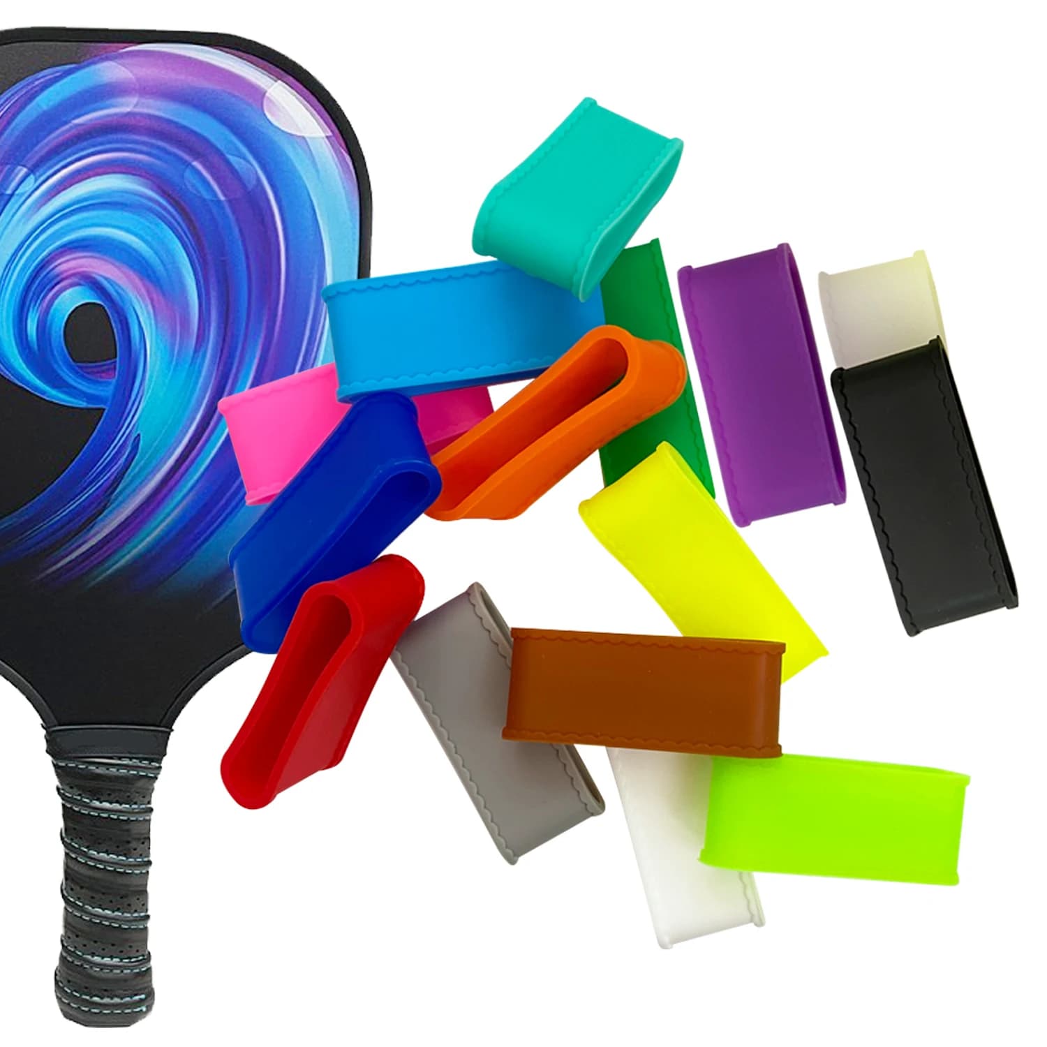 15-piece tennis rack, silicone ring, multicolor fixed tennis handle, rubber ring