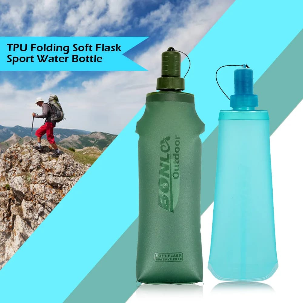 Foldable TPU Soft Flask Sports Water Bottle Running Camping Hiking Water Bag Foldable Water Bottle For Beverage