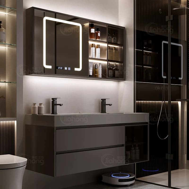 Mobile da Bagno Moderno e Semplice con Specchio e Organizzazione per Trucchi e Prodotti per la Cura della Pelle, Arredamento Minimalista per la Casa