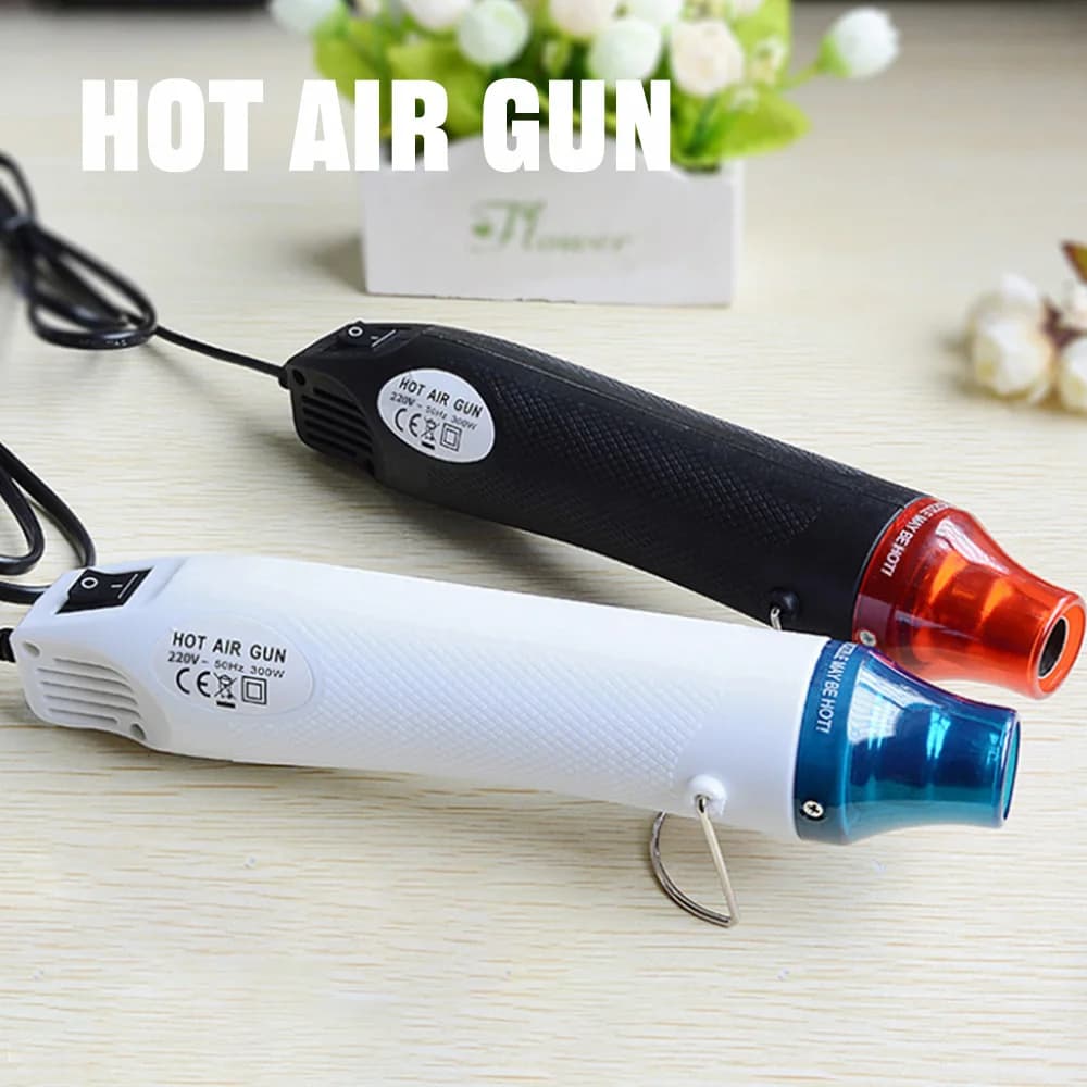 Mini potente pistola ad aria calda per uso domestico 220V Eurocode spina con supporto sedile uscita termica 300W restringimento termico artigianale