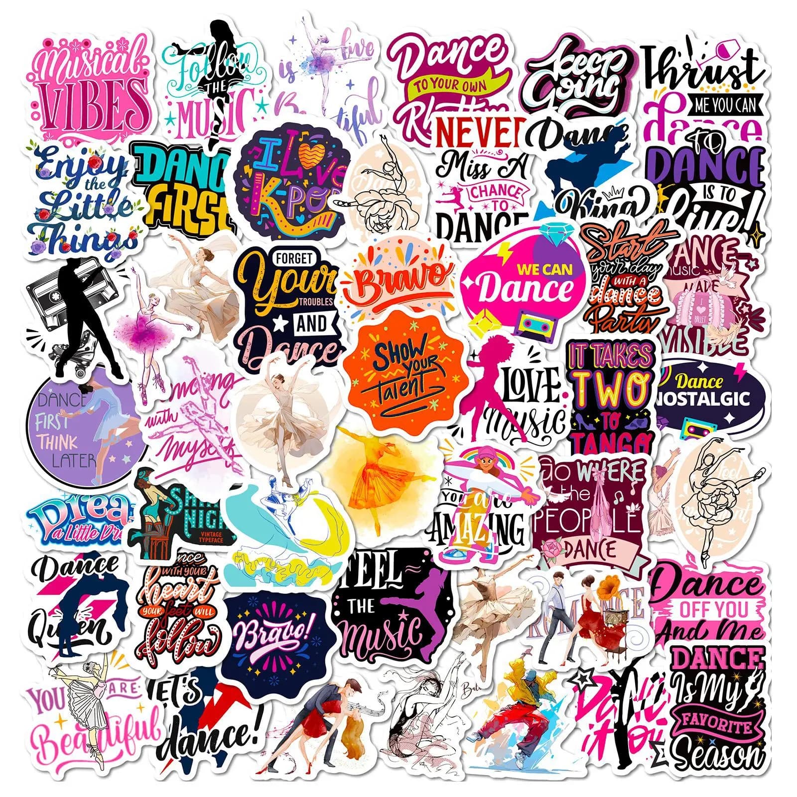 50PCS Dance Stickers Pack Vinyl Waterproof Stickers for Water Bottle Luggage Phone Laptop Skateboard