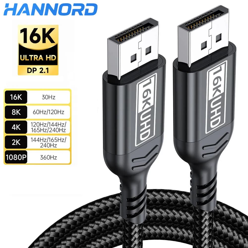 Hannord 16K Displayport DP2.1 Cavo 16K@30Hz 8K@60Hz 80Gbps Cavo audio video per PC portatile Proiettore Monitor da gioco Gioco