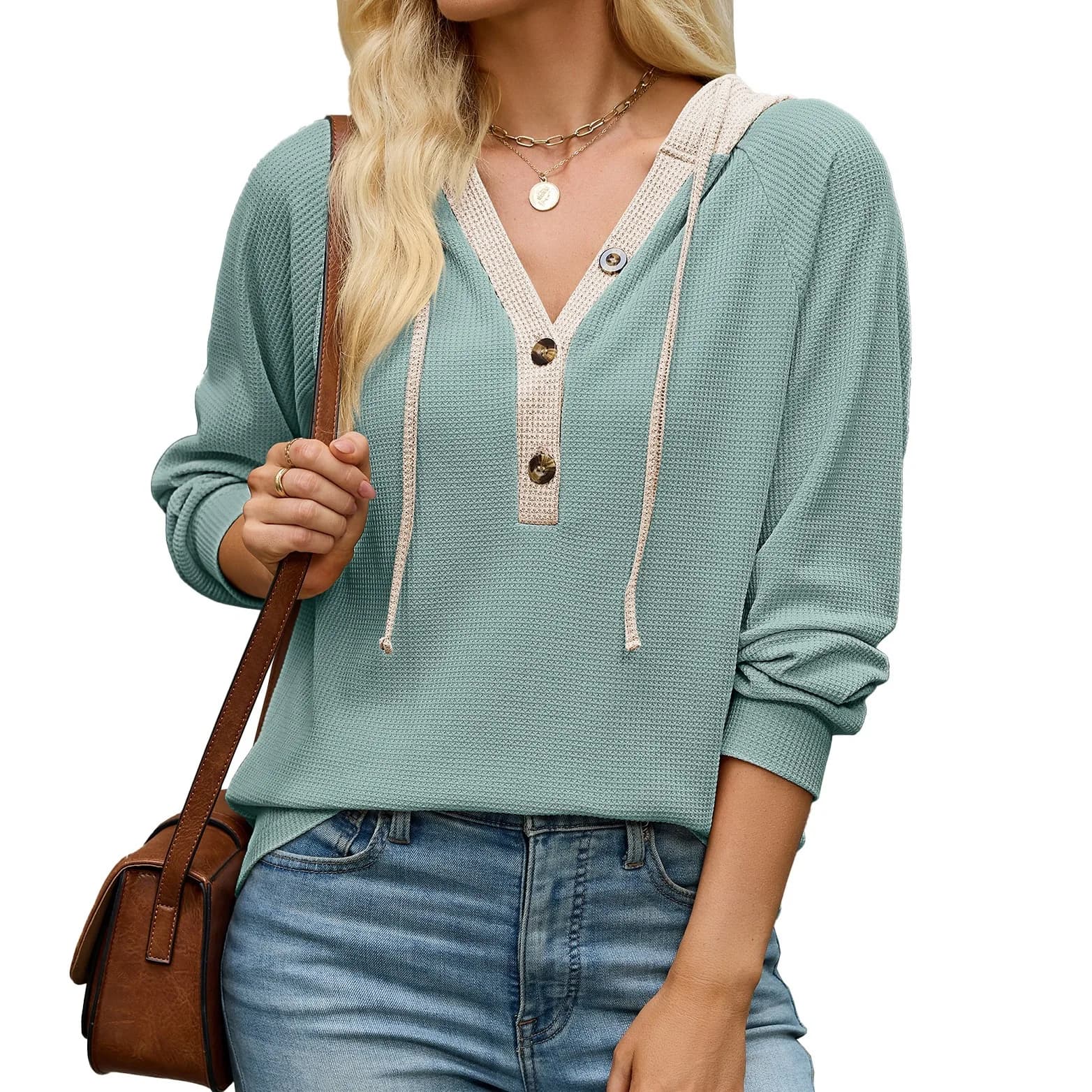 2026 autumn/winter new solid color hooded button loose long sleeved hoodie for women Long-sleeved Sweatshirt for Women