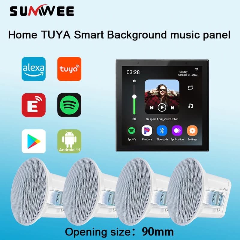 Home Smart Audio Android 11 Sistema WIFI TUYA Pannello di controllo Bluetooth Amplificatore da parete Altoparlanti da soffitto ALEXA Lettore musicale vocale