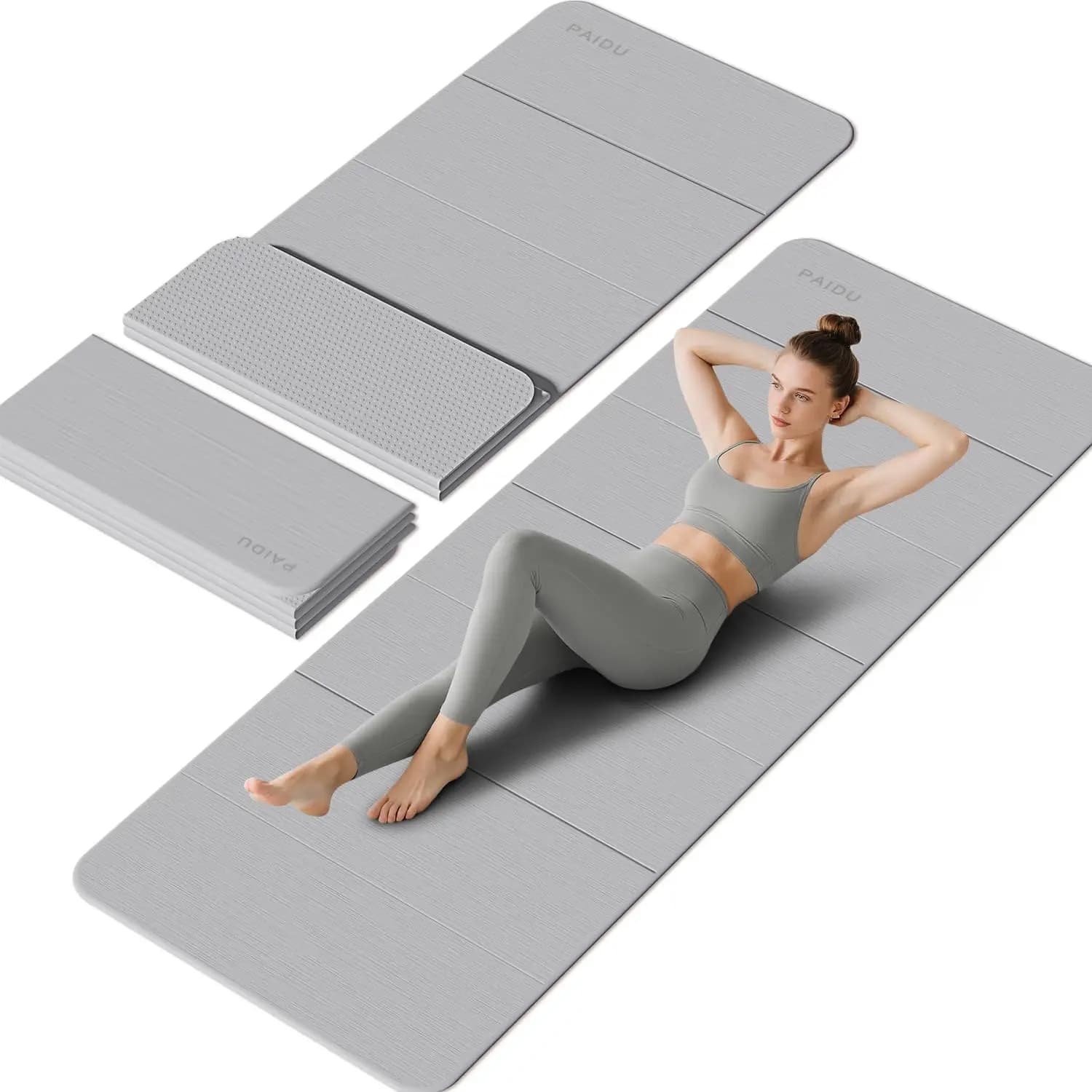 Tappetino Yoga Pieghevole 10mm Extra Spesso, Antiscivolo per Yoga, Pilates e Allenamento a Casa, Certificato SGS Eco-Certified, Portatile