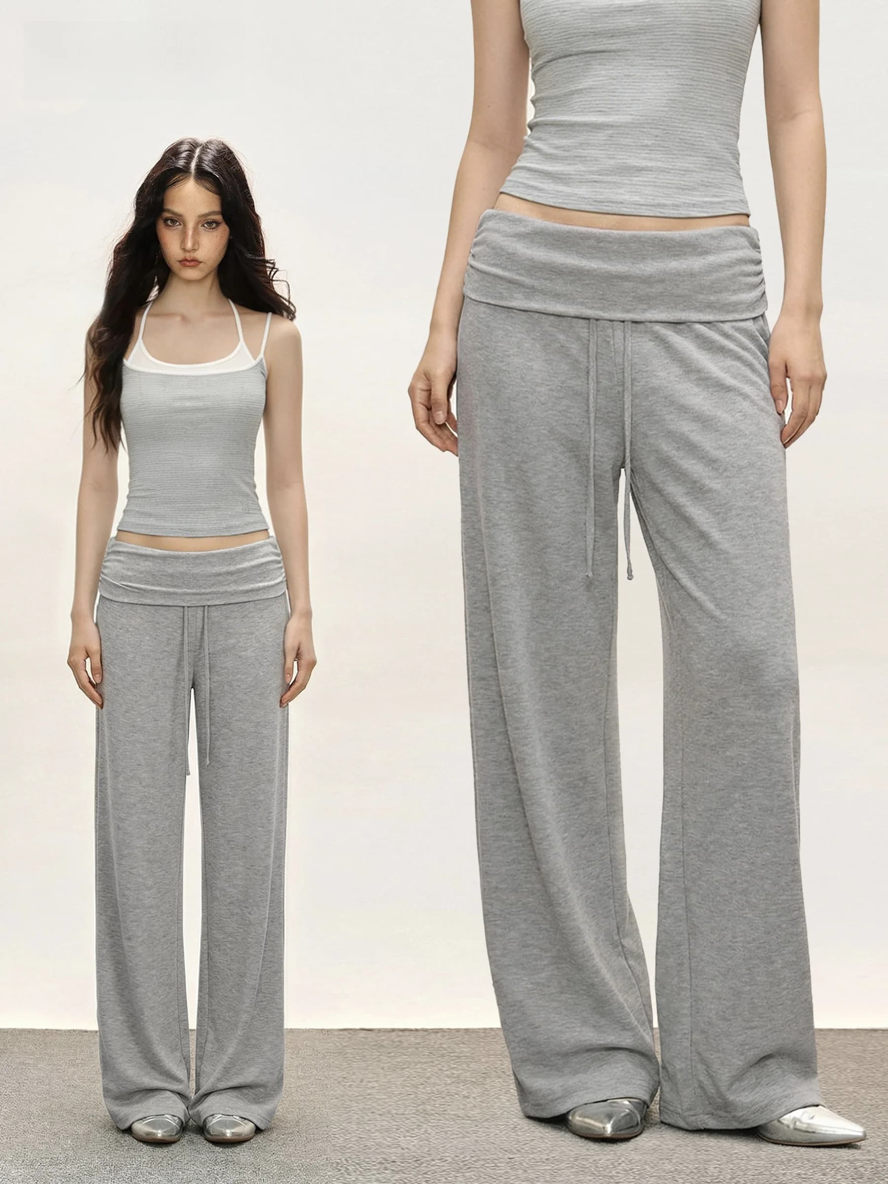 Low Waist Casual Pants Women's Summer Slimming Straight Leg Trousers American Style Loose Fit Drapey Belted Straight Tube Lon...