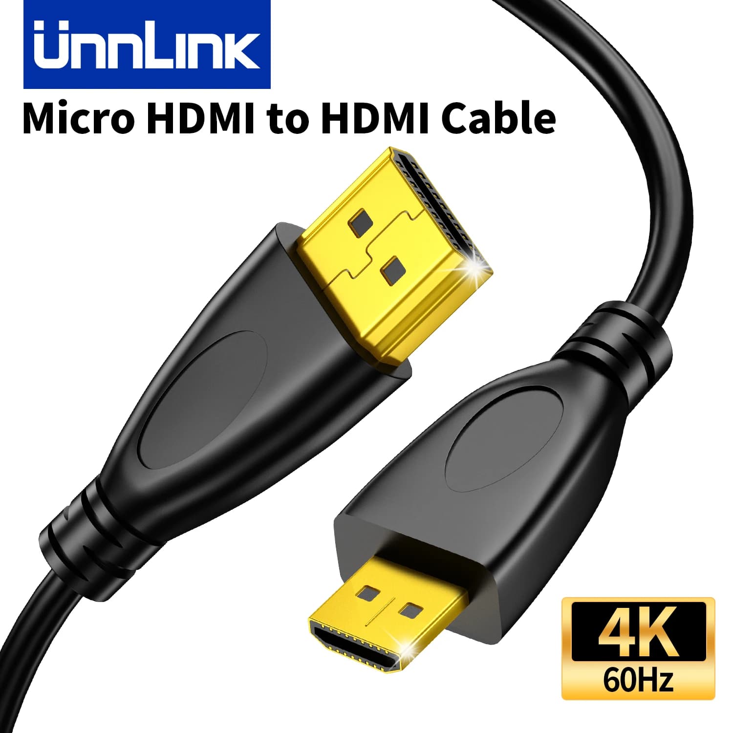 Cavo Adattatore Unnlink da Micro HDMI a HDMI 4K 60Hz per GoPro Hero 7/6/5/4, Raspberry Pi 4, Fotocamere Sony Nikon