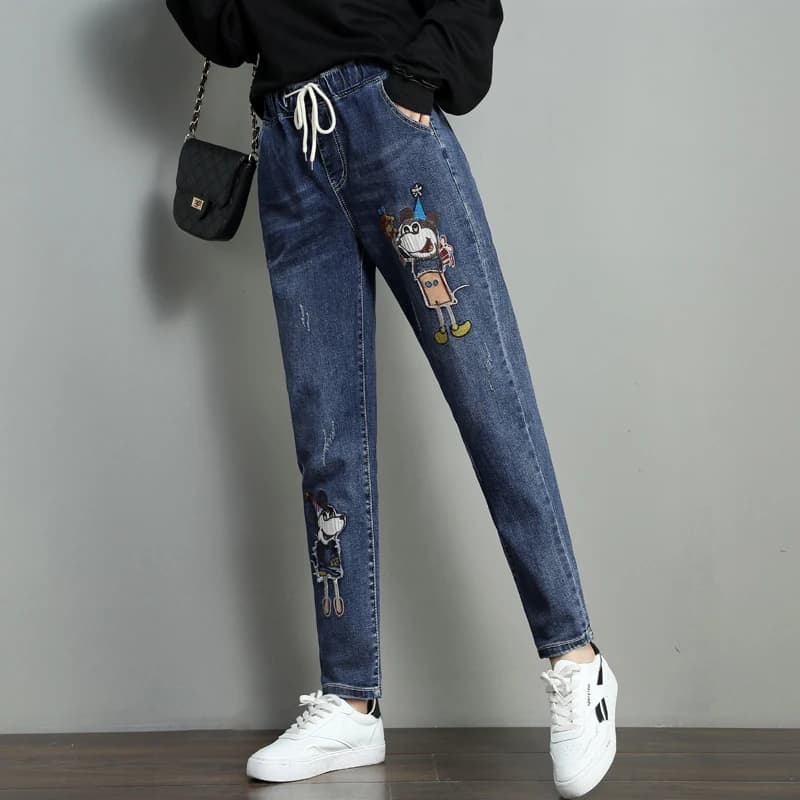 Jeans da donna a vita alta, modello Harlan, in denim elasticizzato di cotone, effetto snellente, gamba lunga, sensazione fresca, Primavera 2023