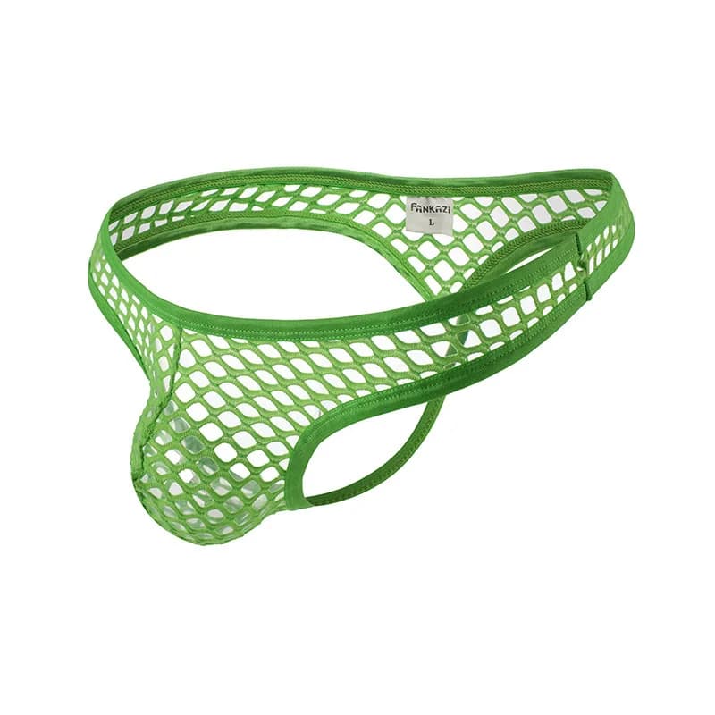 Perizoma erotico da uomo con retro a T, rete da pesca, maglia grande, traspirante, comfort, completamente trasparente, per gay, sexy, a vita bassa, con custodia convessa a U