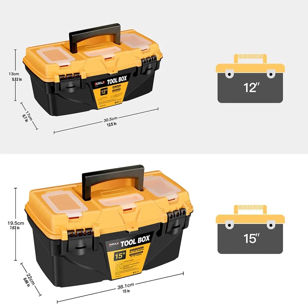 AIRAJ Cassetta degli attrezzi hardware da 15/12 pollici, valigia combinata in plastica spessa per elettricista, carpentiere, scatola per trapano elettrico
