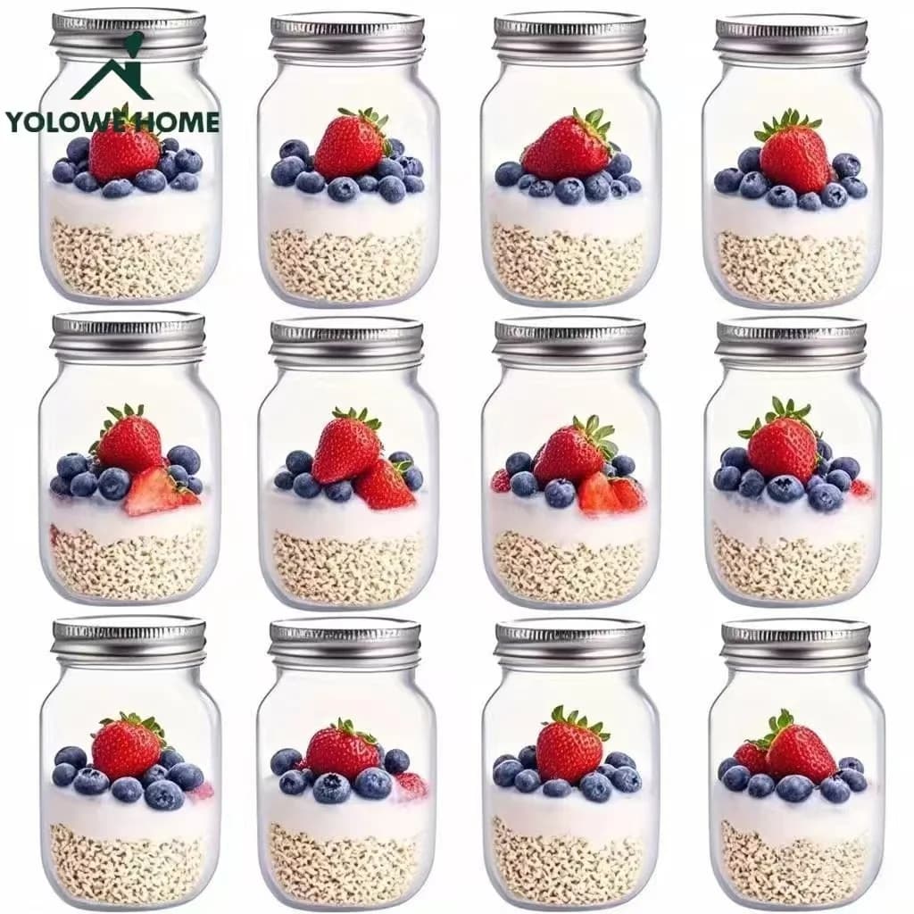 Set da 6 o 12 Pezzi, Barattoli in Vetro da 500ml/16oz, Contenitori in Vetro per Conservazione, Barattoli Sigillati in Vetro, Barattoli per Sottaceti, Coperchi Sigillanti Standard, Adatti per Marmellate, Condimenti, Miele, Regali per Matrimoni/Eventi