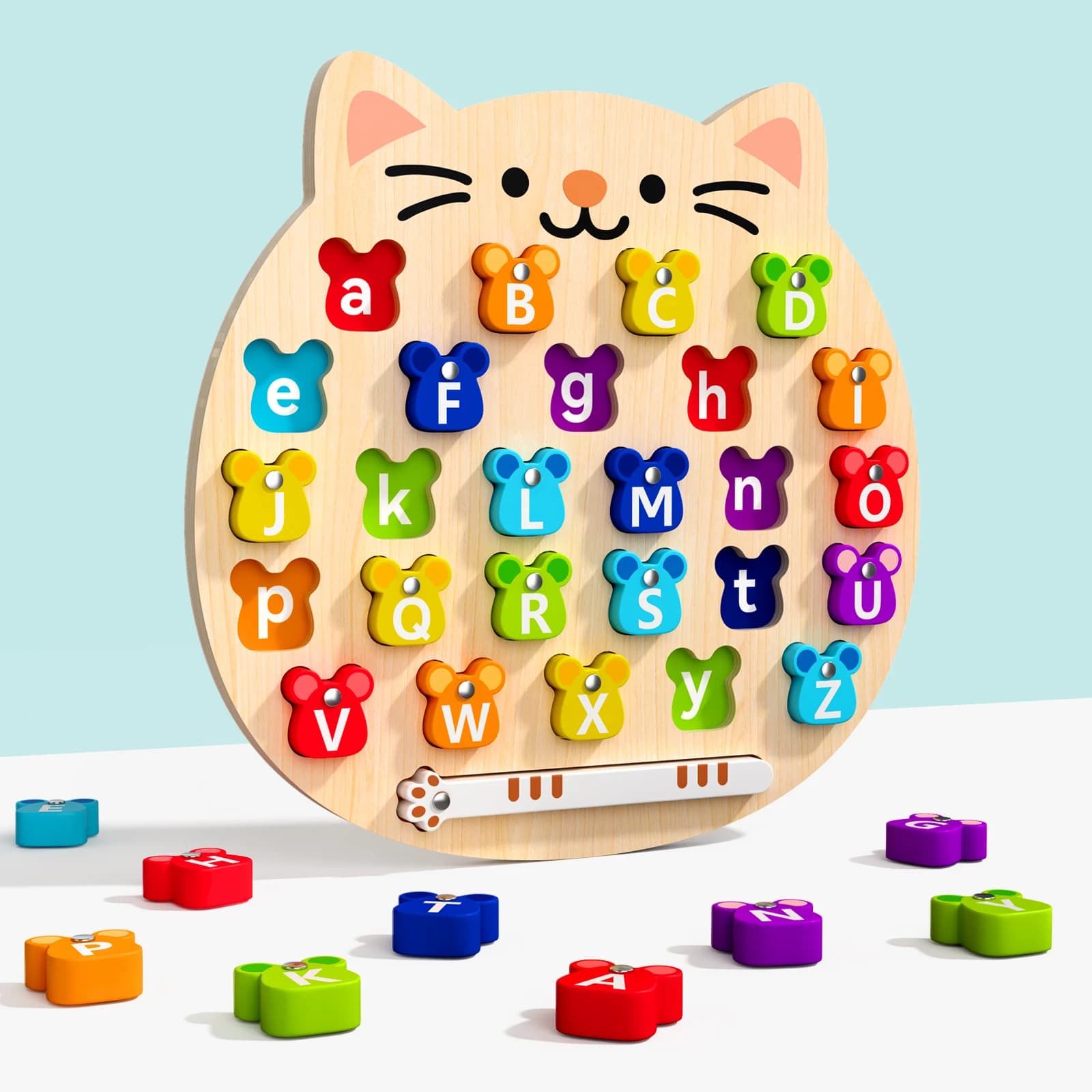 Educational Cat & Mouse Letter Puzzle Toy for Kids - Learn Letters Boost Hand-Eye Coordination Safe Material Perfect Gift