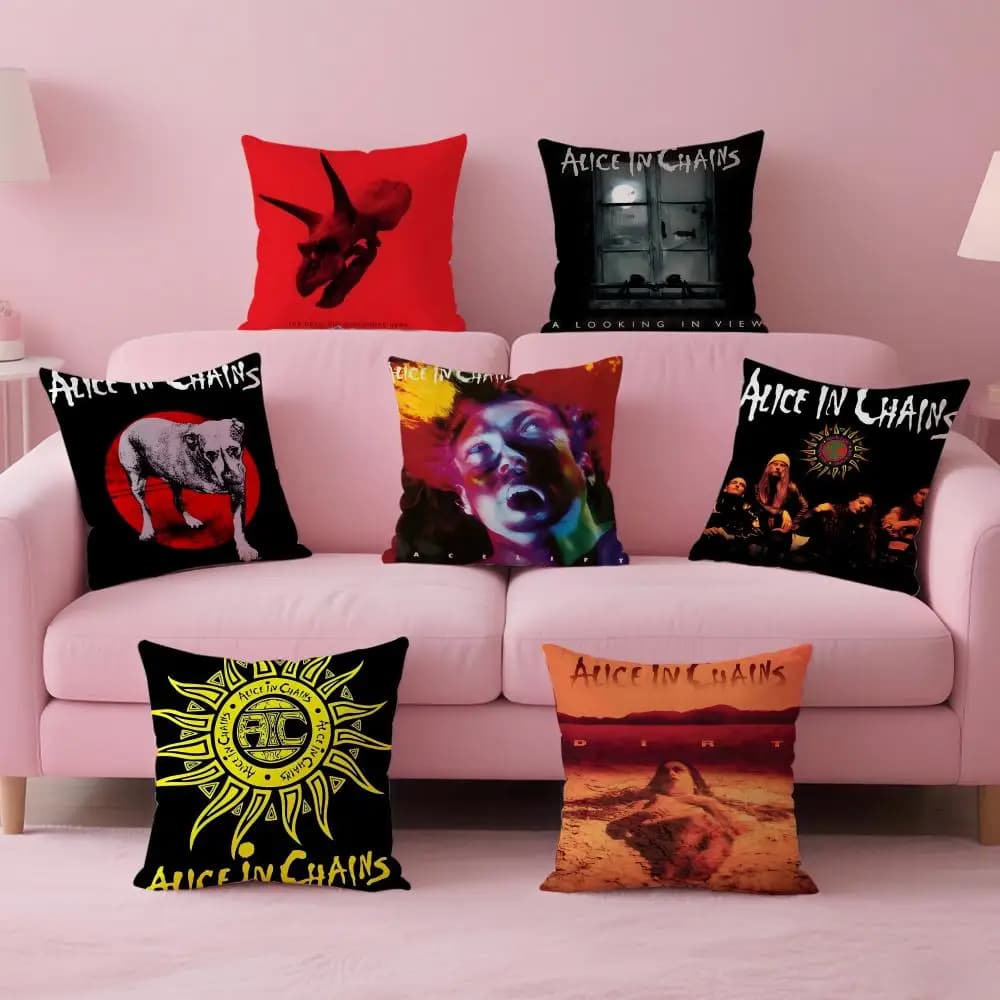 Fodera per cuscino Retro Music A-Alice In Chains, tessuto morbido e delicato sulla pelle e cerniera nascosta