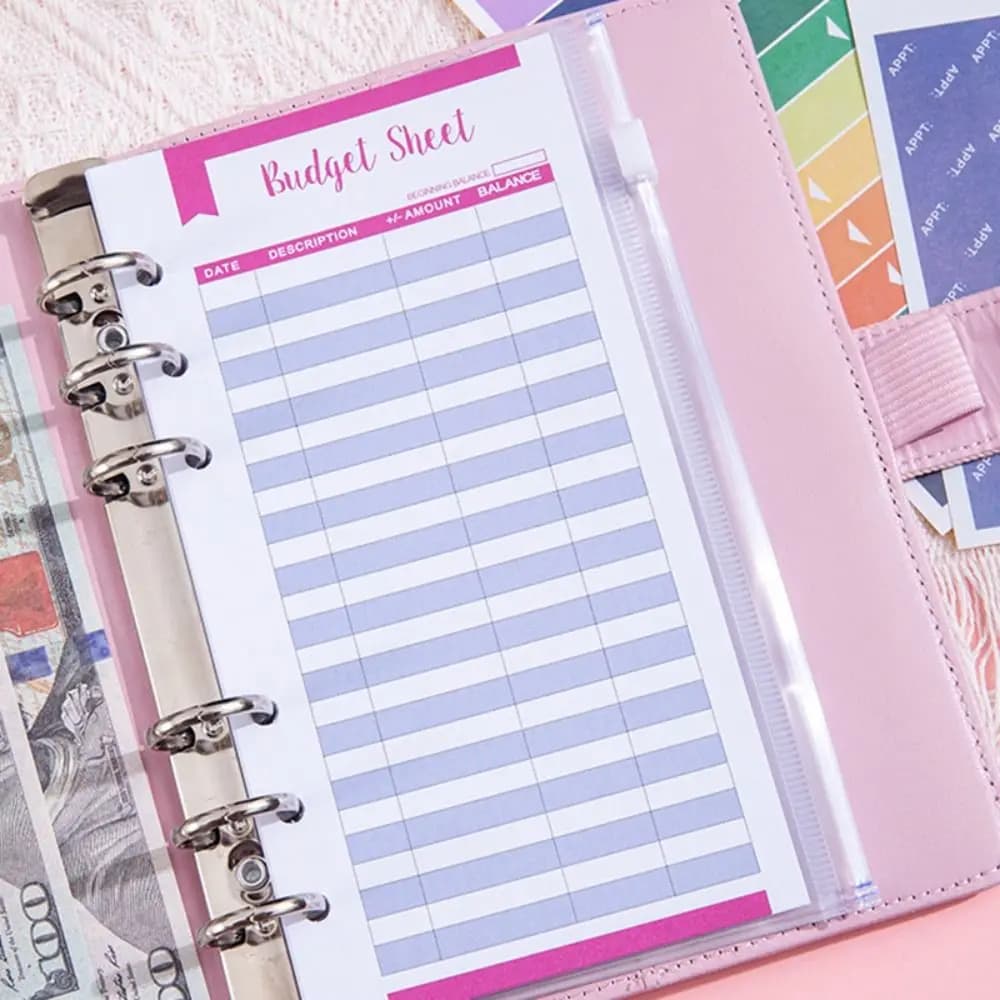 Quaderno multifunzionale in similpelle PU con fogli staccabili A6, agenda per la pianificazione del budget, raccoglitore per budget.