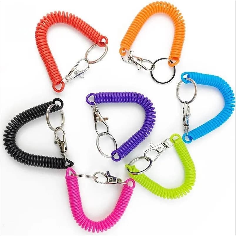 Cordini da pesca con corda elastica a molla in plastica elasticizzata sospesa con moschettone Corde da canottaggio Blocco portachiavi per telefono anti-smarrimento