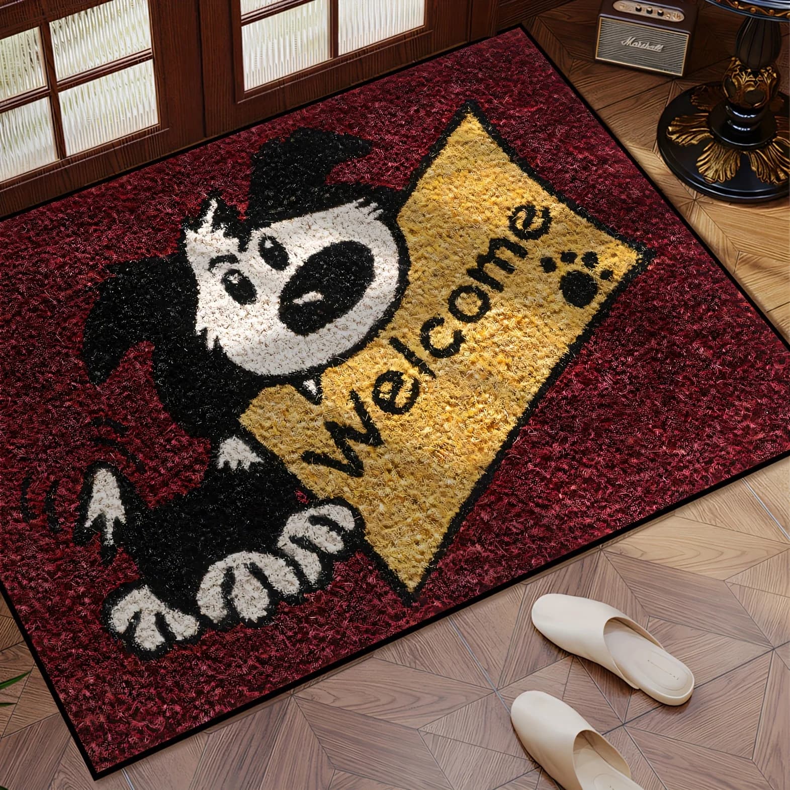 VIKAMA Tappeto da ingresso con stampa di cuccioli di benvenuto Tappeto da ingresso in pile di cristallo per corridoio d'ingresso Tappeto decorativo per interni domestici