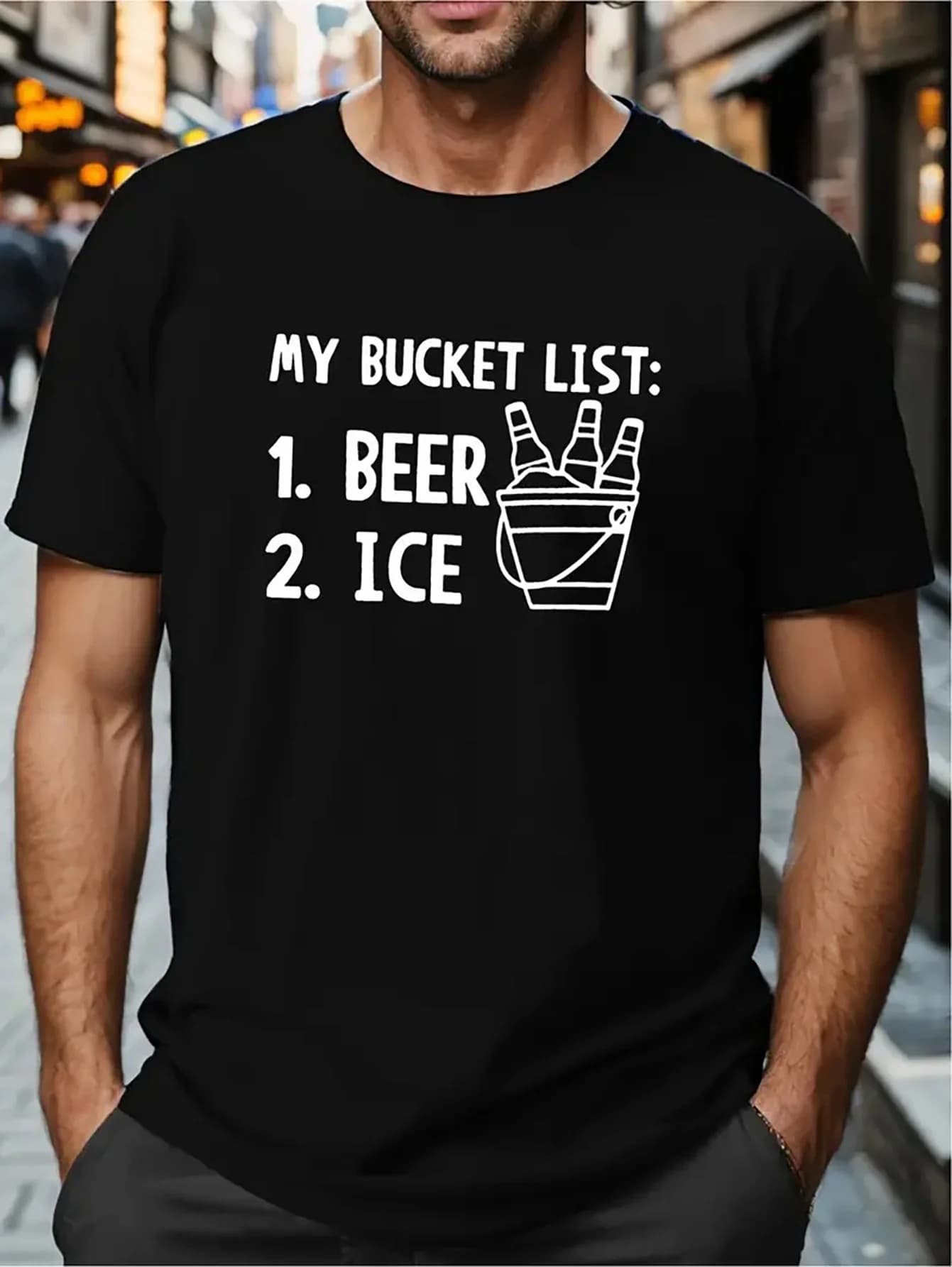 T-shirt grafica e tazza da birra da uomo 2026 - Collezione My Bucket List: Beer & Ice - Maglietta casual nera a maniche corte con scollo rotondo, lavabile in lavatrice