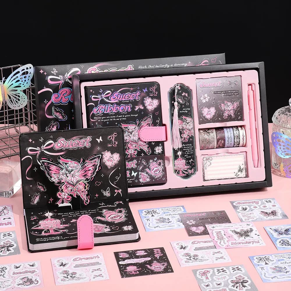 Kit per scrapbooking con farfalle argentate con adesivi per notebook, penne, accessori per diario, studenti, cancelleria per album