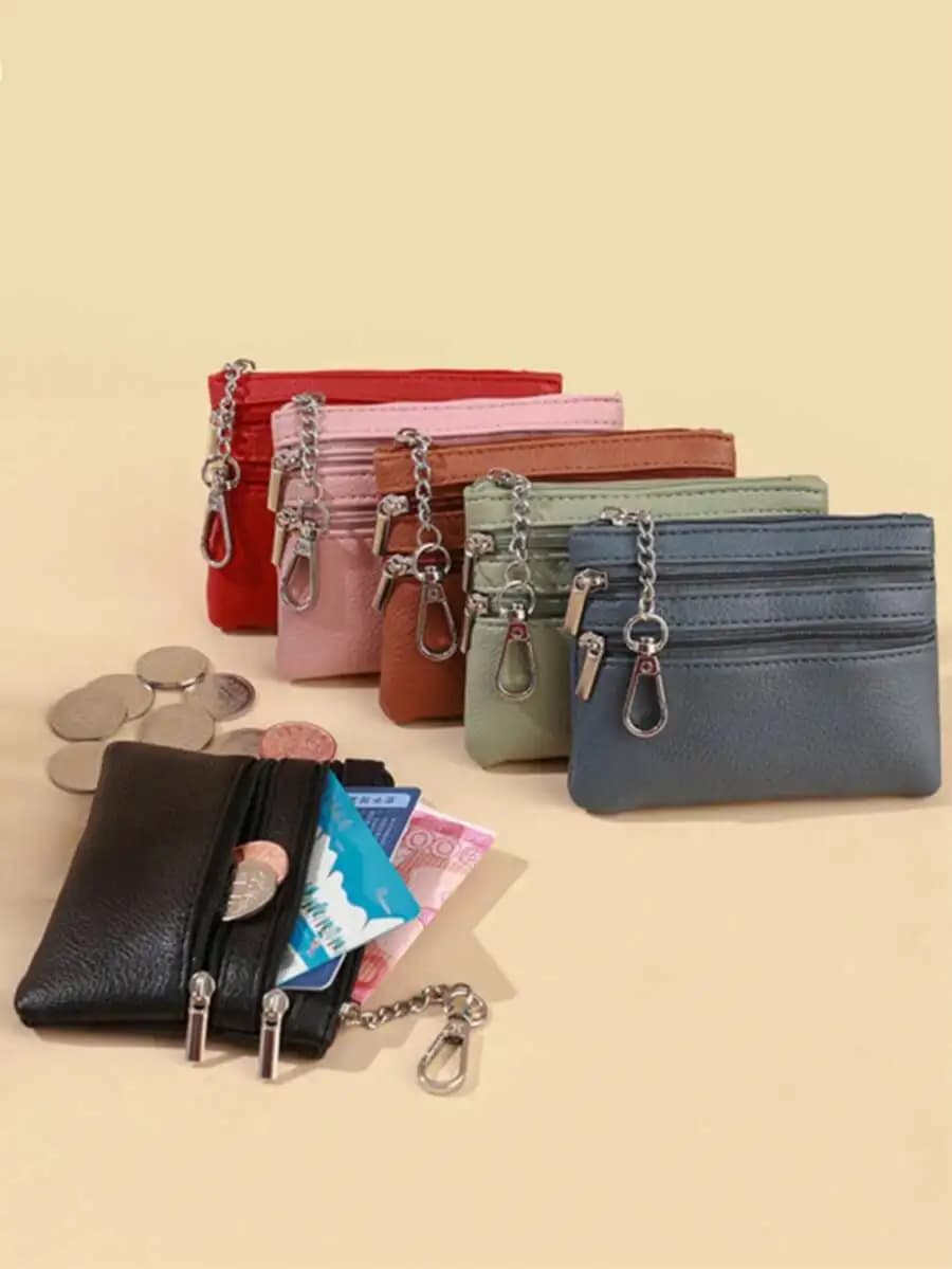 Mini Zipper Coin Purse With Keychain Multi Pocket Small Wallet For Women