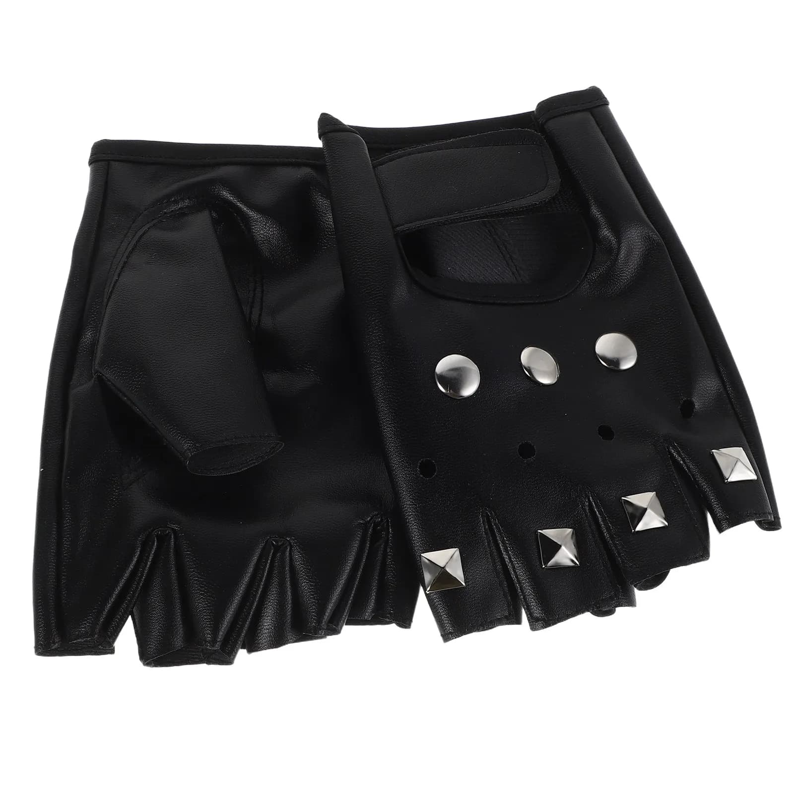 1Pair Punk Rivet Fingerless Gloves Men Half Finger Metallic Studs Gothic Festival Dance Costume Biker Motorcycle Riding Gear