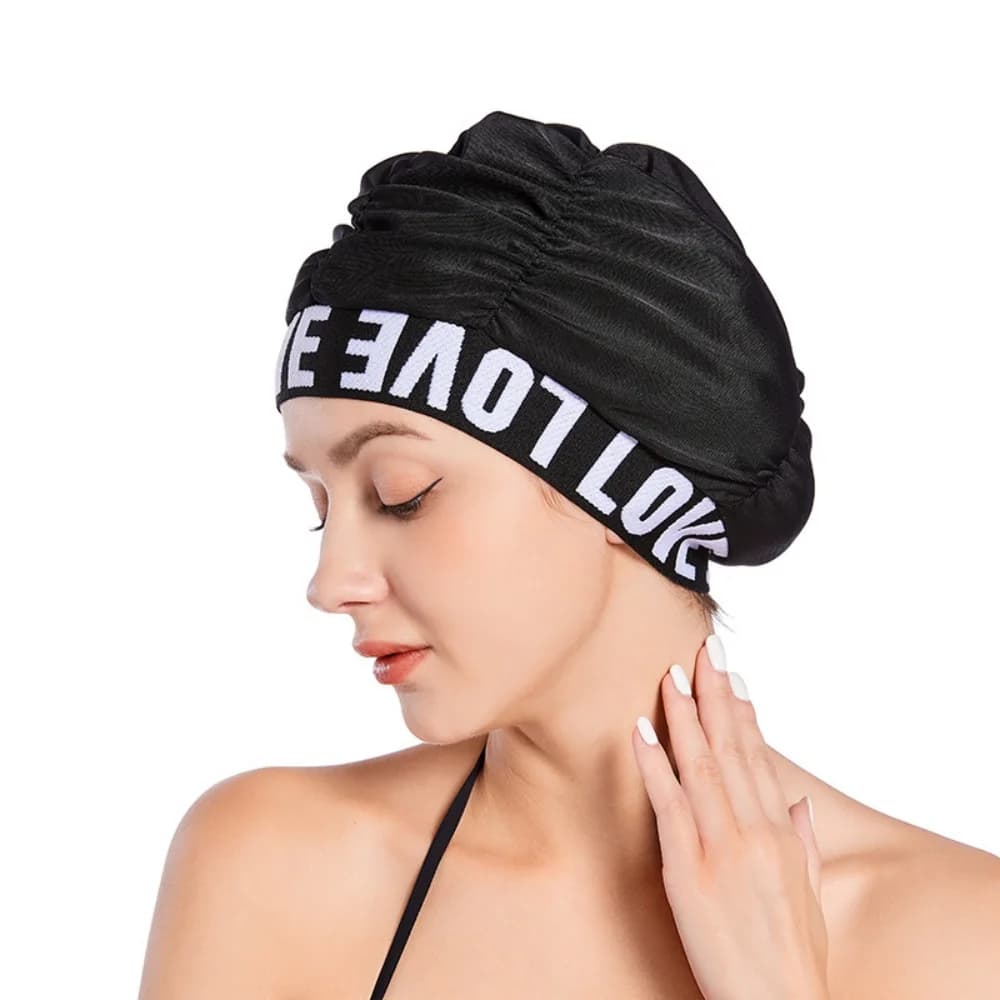 Women's Swimwear Plissettata with Love Printing, Soft and Comfortable, Long Hair Protection and Adult Earrings, Anti-slip and Extra Large