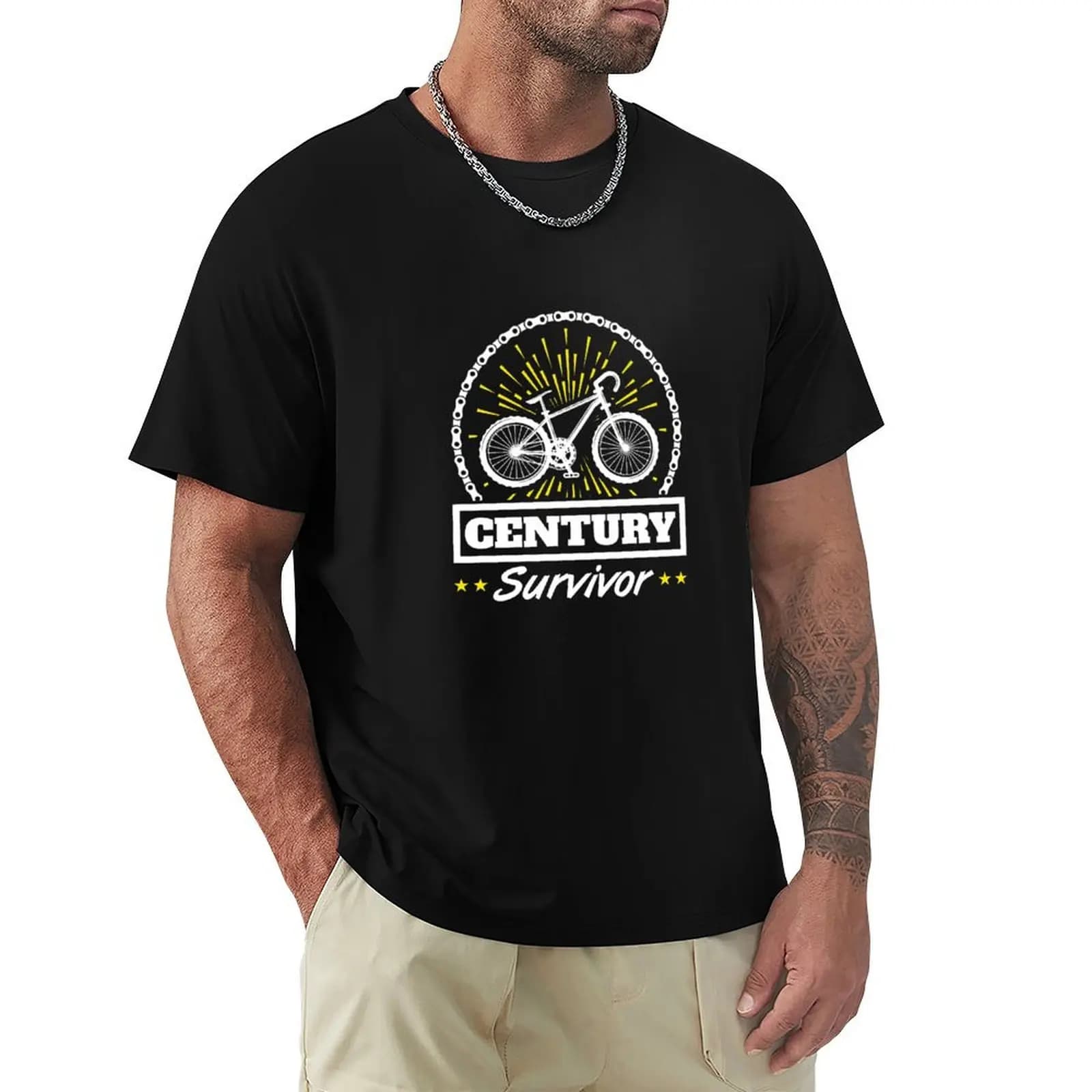 Century Survivor Cyclist Cycling 100 Miles T-Shirt Large Size Short Sleeve T-Shirt