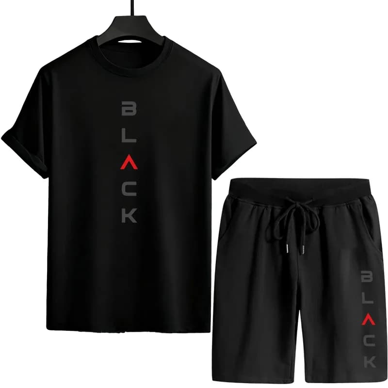 Men's summer suit with black letter print Two-piece set T-shirts and casual sports shorts T-shirts comfortable to wear for outdoor home