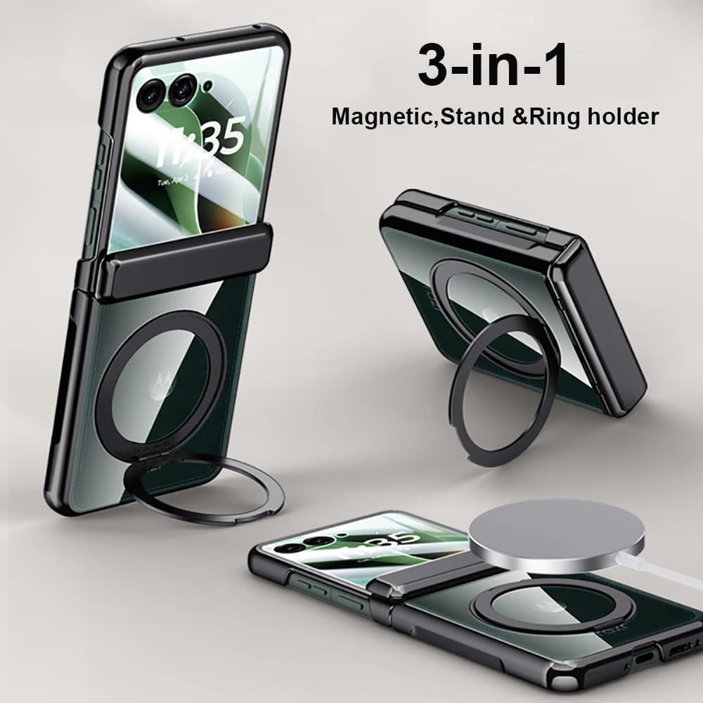 Luxury Plating Magnetic Ring Magasfe Case For Moto Razr 60 Ultra Case Hinge Protector Razr 60 Pro Tempered Glass Film Full Cover