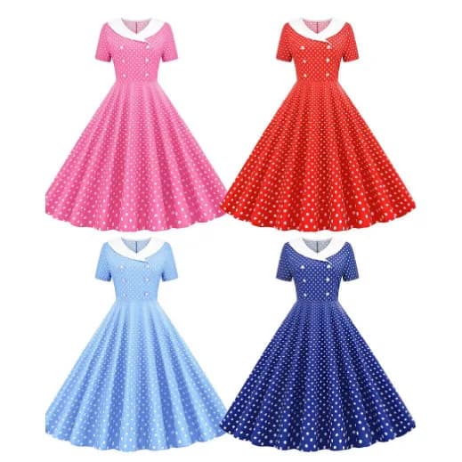 50S 60S Vintage Polka Dot Printed Double-Breasted Pin Up Party Sundress Women Summer Short Sleeve Robe Rockabilly Swing Dresses