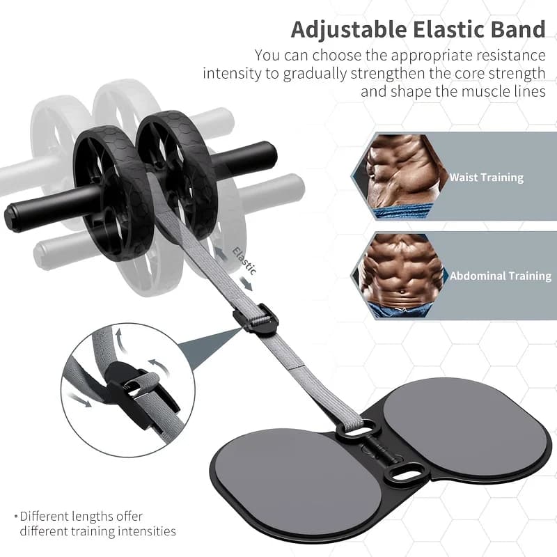 Adjustable Silent Abdominal Wheel Roller, Double Wheel Ab Trainer with Resistance Band Knee Mat for Core Exercise