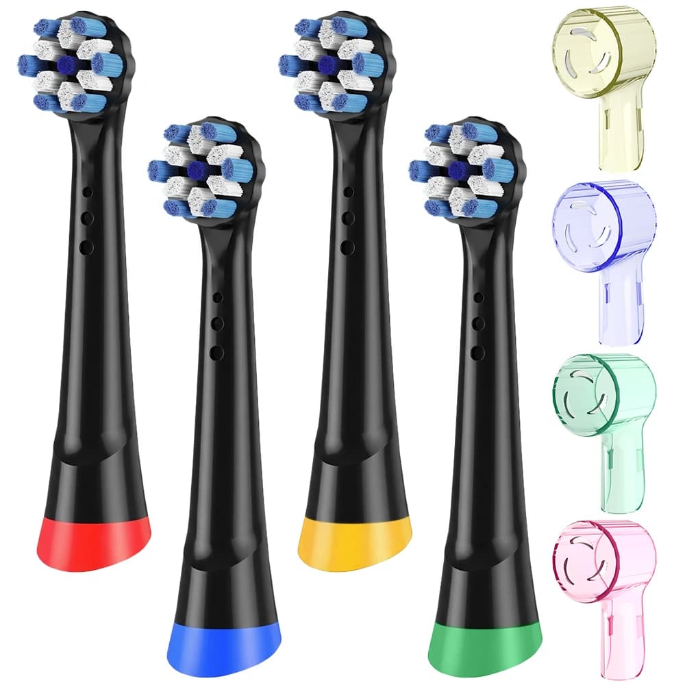 4 testine di ricambio e 4 testine per spazzolino, copertura antipolvere, compatibili con spazzolino elettrico Oral B iO 2/3/4/5/6/7/8/9/10