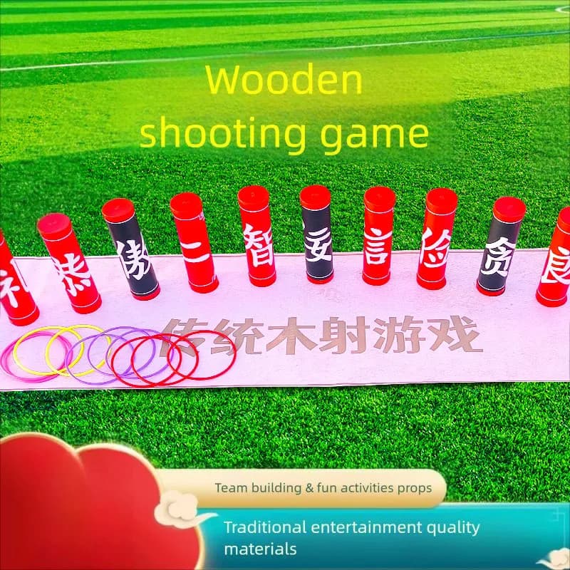 Traditional Chinese Mu She Wooden Bowling Ring Toss Game Outdoor Team Building Group Activity Throwing Ring Game