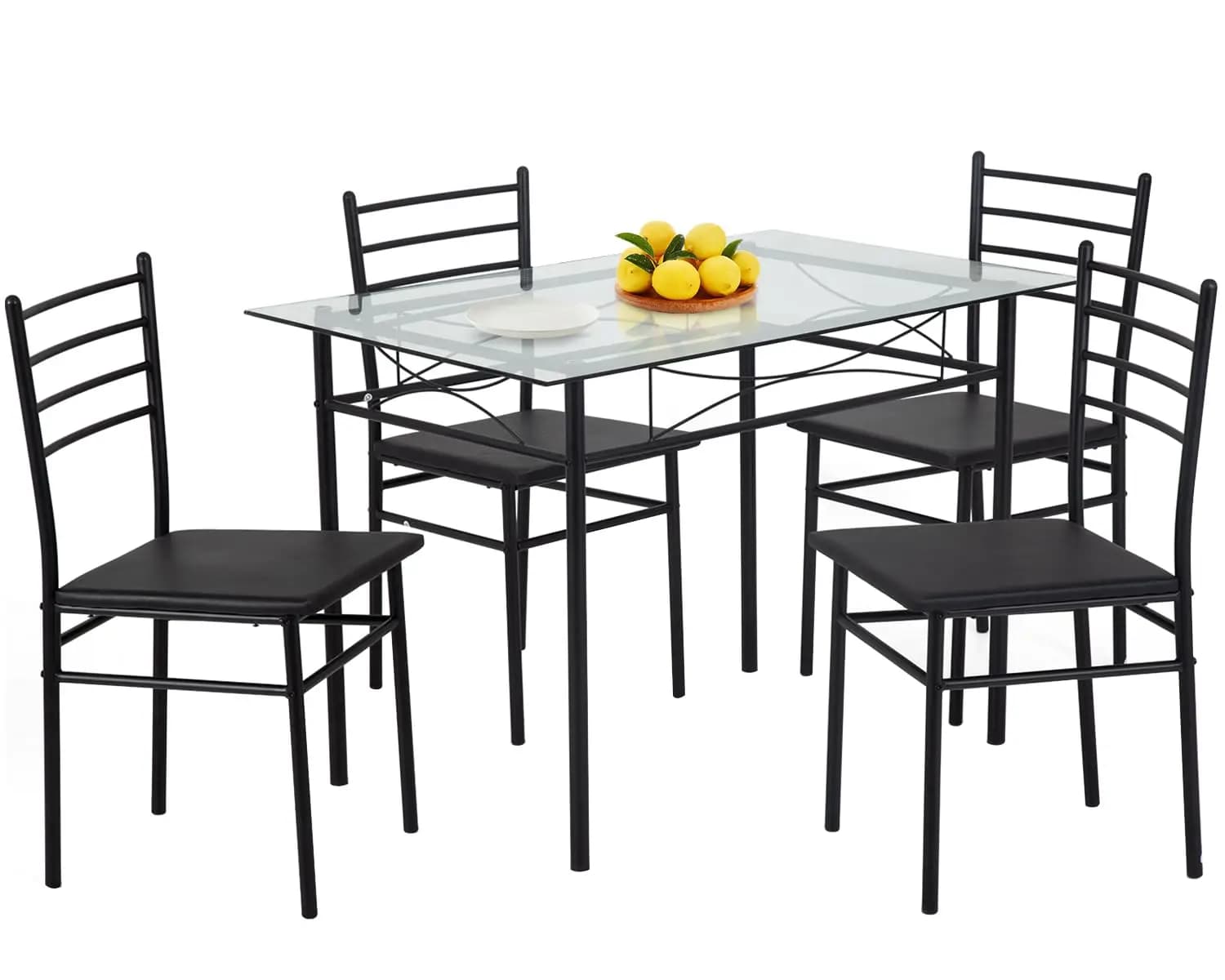Set da pranzo da 5 pezzi con piano in vetro e gambe in metallo per 4 persone, mobili moderni per la cucina, personalizzabile