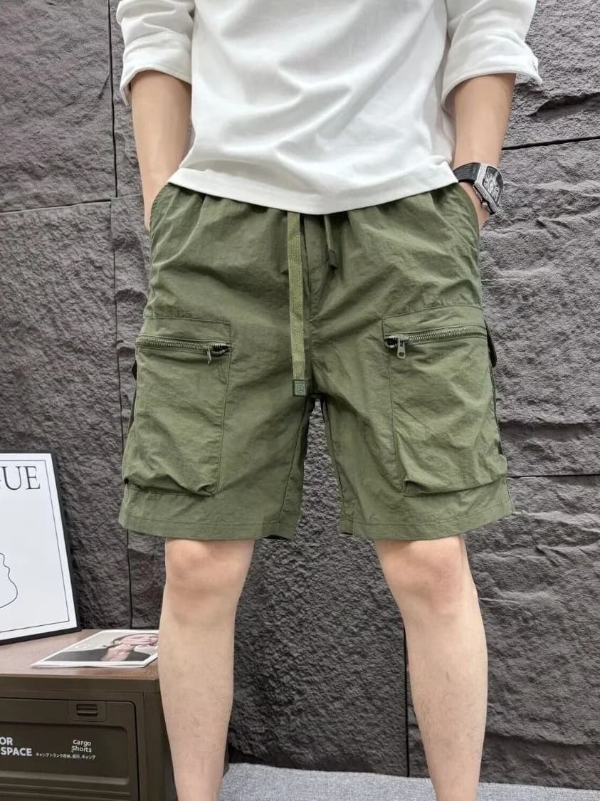 Pantaloncini da Lavoro da Uomo Estivi Stile Americano Multitasche a Cinque Quarti in Seta Ghiaccio ad Asciugatura Rapida, Pantaloni Sportivi Casual per Esterni
