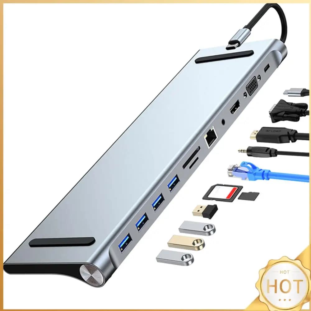 11 in 1 USB C Hub Triple Display with 4K HDMI-Compatible VGA Ethernet USB C Dock for MacBook Pro/Air Dell HP Surface Lenovo ASUS