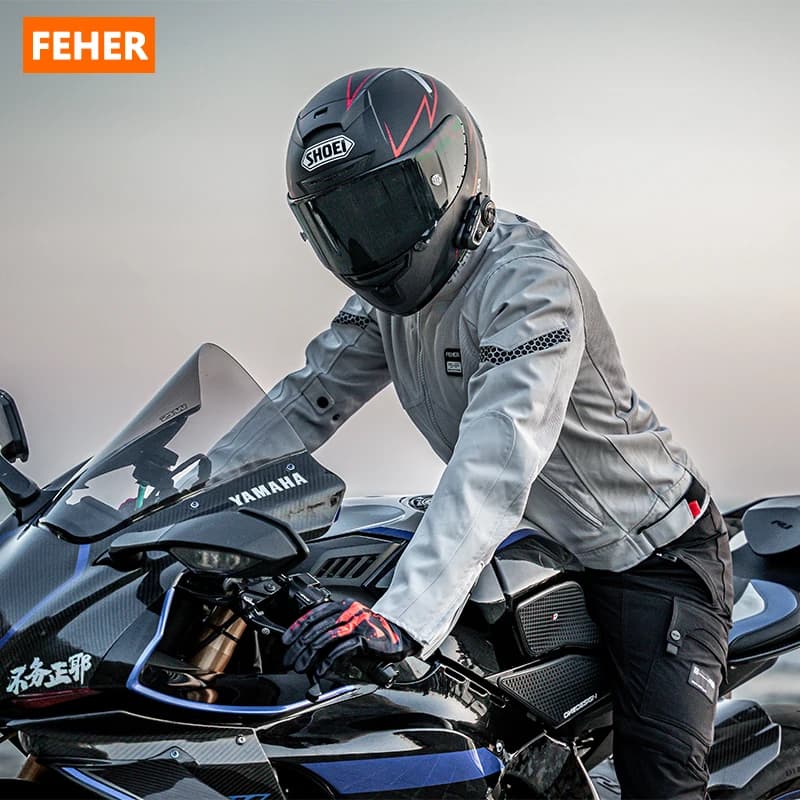FEHER Giacca Estiva da Moto per Uomo e Donna, Design Ventilato in Rete, per Pendolari, con Protezioni CE, Giacche da Motociclista