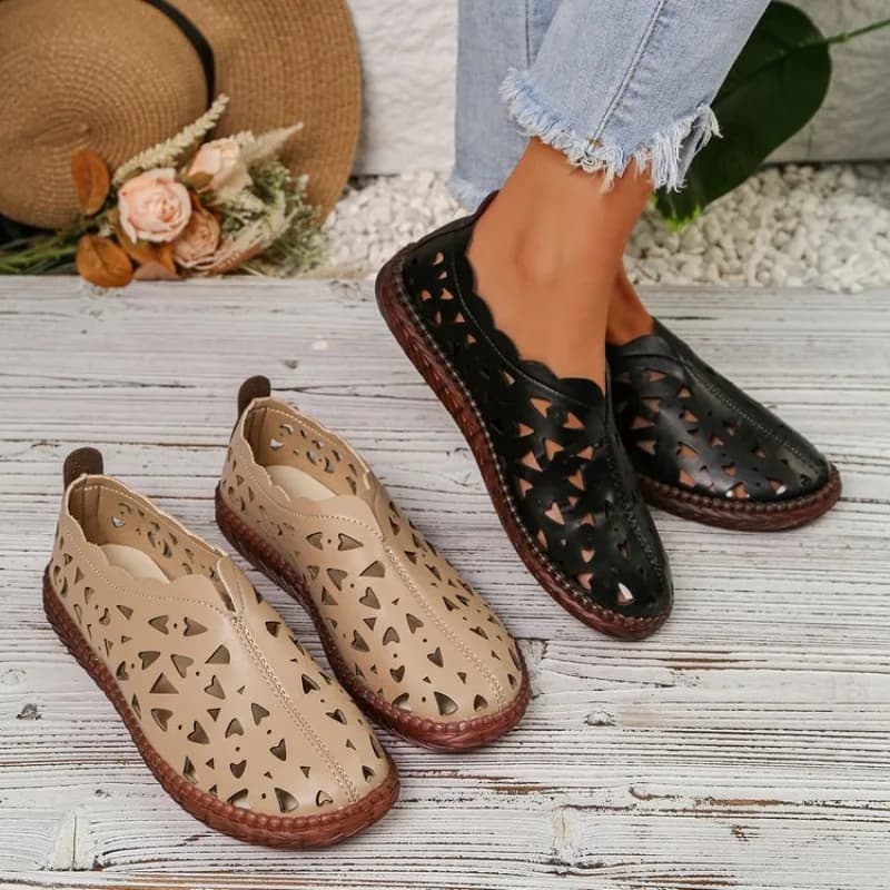 Women's Hollow Out Flat Shoes Breathable Casual Loafers Soft Sole Slip on Summer Daily Walking Shoes