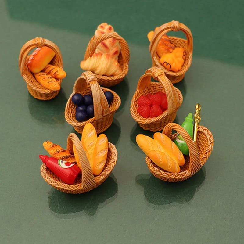 Casa delle bambole in miniatura Cestino di frutta e pane Modello Ornamento Casa delle bambole Cucina Giocattolo alimentare Scena Fotografia Prop Regalo