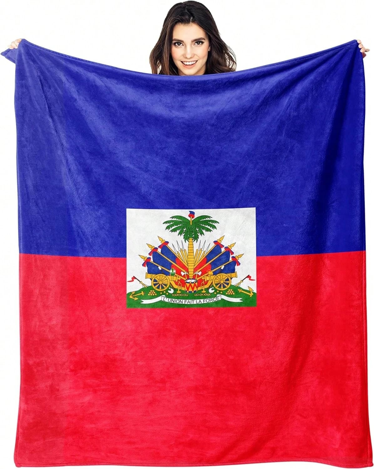 Coperta con bandiera nazionale di Haiti, 2D in flanella piatta, ultra morbida e calda per tutte le stagioni, design patriottico per camera da letto e soggiorno