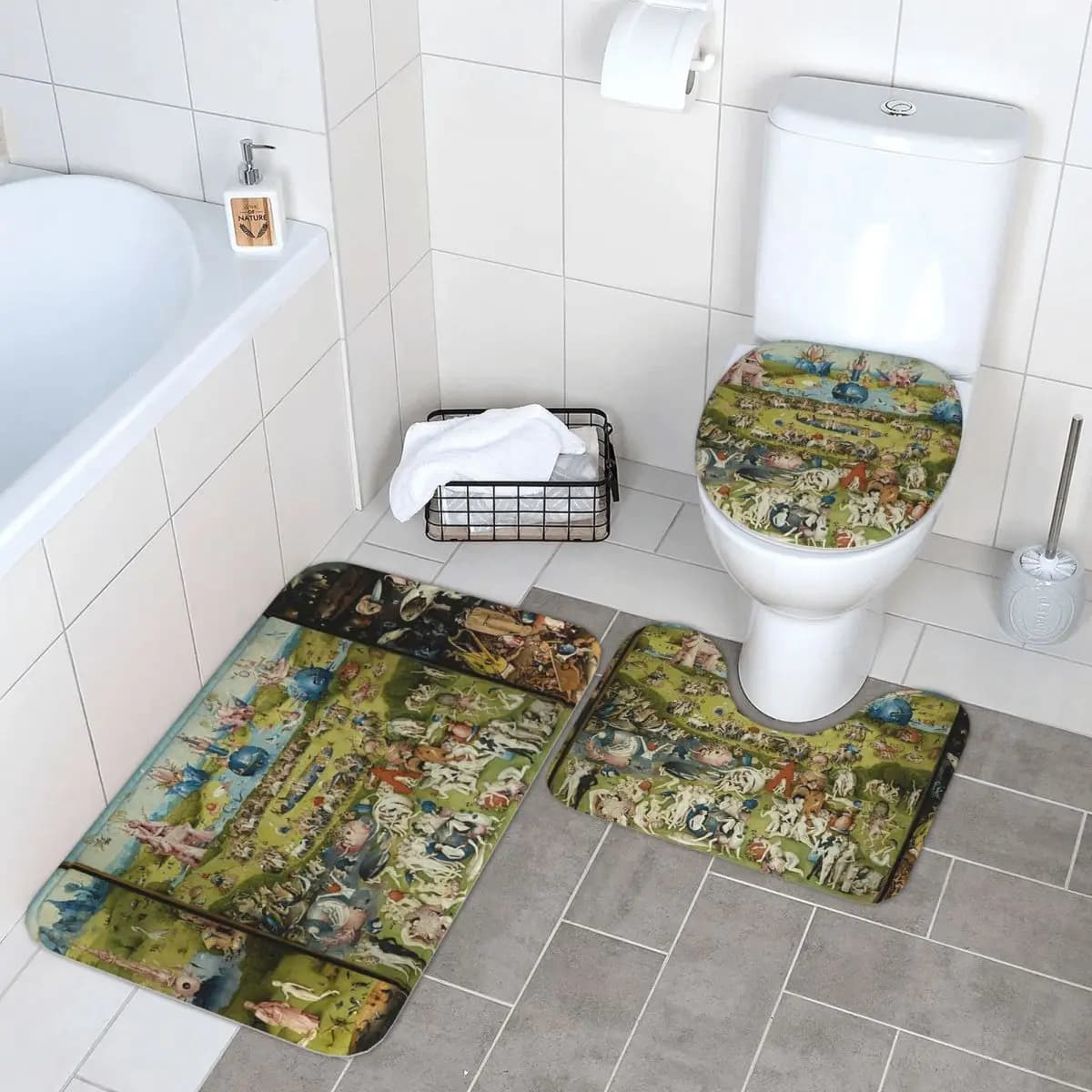 Il giardino delle delizie terrestri Hieronymus Bosc 3 pezzi tappetino da bagno set da bagno coperchio WC copertura casa tappeto antiscivolo tappeto