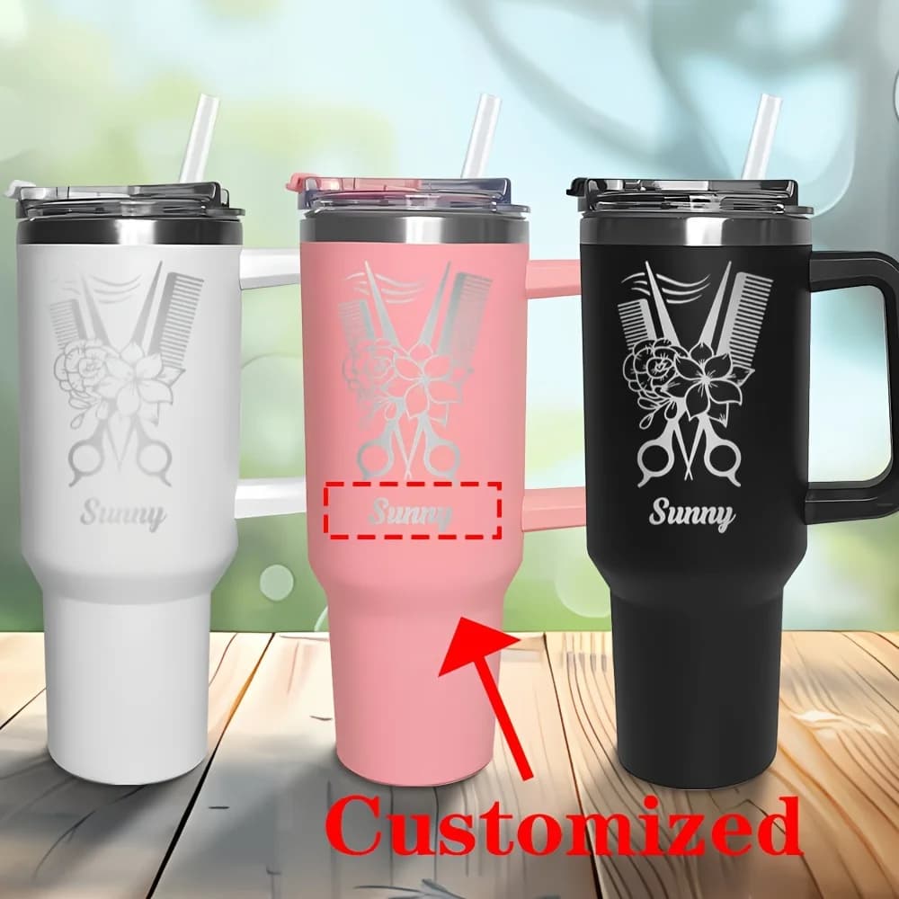 Tazza Personalizzata in Acciaio Inox da 40oz, Design con Forbici da Barbiere, Regalo di Apprezzamento per Parrucchieri