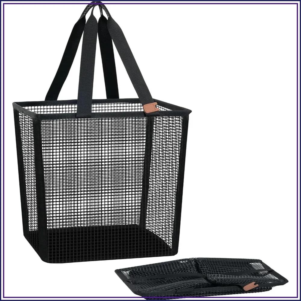 Collapsible Laundry Basket, 16.9 Gal Pop-up Hamper with Long Handles, Foldable Clothes Hamper, Travel Laundry Bags, Mesh